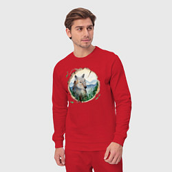 Костюм хлопковый мужской Рисунок на бревне - волк, цвет: красный — фото 2