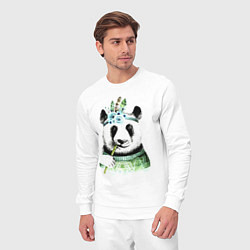 Костюм хлопковый мужской Прикольный панда жующий стебель бамбука, цвет: белый — фото 2