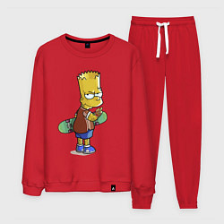 Костюм хлопковый мужской Барт Симпсон со скейтбордом - жест, цвет: красный