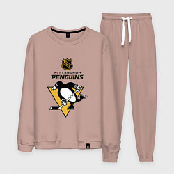 Костюм хлопковый мужской Питтсбург Пингвинз НХЛ логотип, цвет: пыльно-розовый