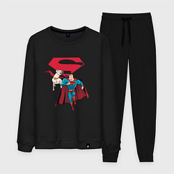 Костюм хлопковый мужской Крипто и Супермен с лого DC Лига Суперпитомцы, цвет: черный