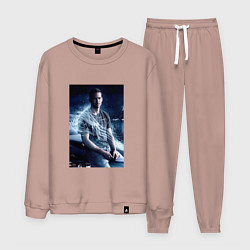 Костюм хлопковый мужской Пол Уокер на капоте, цвет: пыльно-розовый