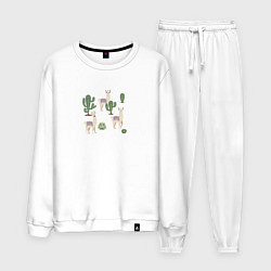 Костюм хлопковый мужской Три ламы среди кактусов гуляют, цвет: белый