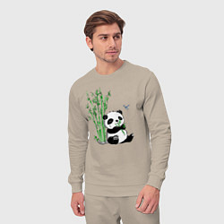 Костюм хлопковый мужской Панда бамбук и стрекоза, цвет: миндальный — фото 2