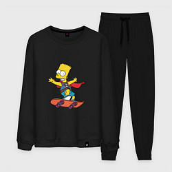Костюм хлопковый мужской Барт Симпсон на скейте, цвет: черный