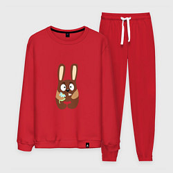 Костюм хлопковый мужской Кролик с цветочком, цвет: красный