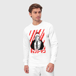 Костюм хлопковый мужской Пауэр - Человек бензопила - Цепи, цвет: белый — фото 2