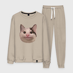 Костюм хлопковый мужской Polite cat meme, цвет: миндальный