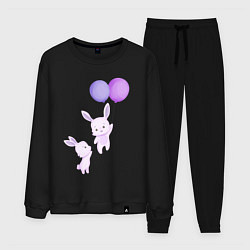 Костюм хлопковый мужской Милые крольчата с воздушными шарами, цвет: черный