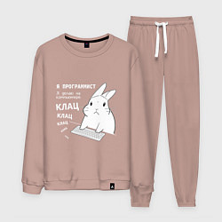 Костюм хлопковый мужской Кролик программист - клацает, цвет: пыльно-розовый