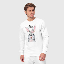 Костюм хлопковый мужской Кролик - символ 2023 года, цвет: белый — фото 2