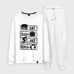 Костюм хлопковый мужской Eat sleep bike repeat art, цвет: белый