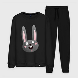 Костюм хлопковый мужской Чёрный кролик с большими глазами и улыбкой, цвет: черный