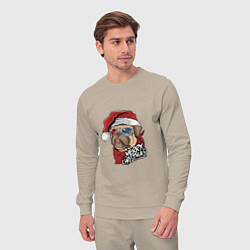 Костюм хлопковый мужской Pug merry christmas, цвет: миндальный — фото 2