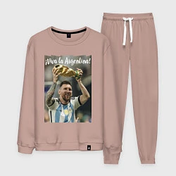 Костюм хлопковый мужской Lionel Messi - world champion - Argentina, цвет: пыльно-розовый
