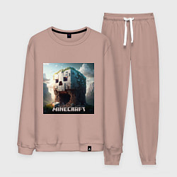 Костюм хлопковый мужской Жуткая пещера Minecraft, цвет: пыльно-розовый