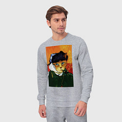 Костюм хлопковый мужской Кот Ван Гога портрет с отрезанным ухом - пародия, цвет: меланж — фото 2