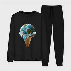 Костюм хлопковый мужской Земля в виде таящего шарика мороженого на рожке, цвет: черный