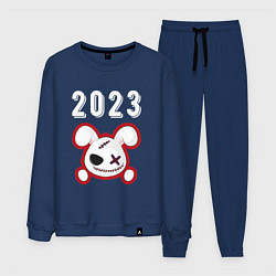 Костюм хлопковый мужской 2023 Кролик злой: символ и надпись, цвет: тёмно-синий