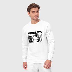 Костюм хлопковый мужской The worlds okayest beautician, цвет: белый — фото 2