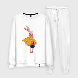 Костюм хлопковый мужской Мама заяц в желтом платье, цвет: белый