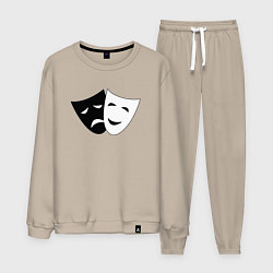 Костюм хлопковый мужской Театральные маски грусти и радости, цвет: миндальный