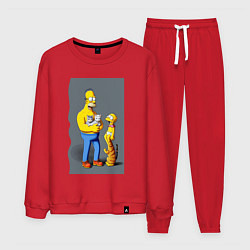 Костюм хлопковый мужской Homer Simpson and cats - нейросеть арт, цвет: красный