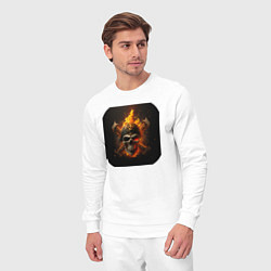 Костюм хлопковый мужской Огненные череп и кости, цвет: белый — фото 2