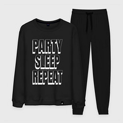 Мужской костюм Party sleep repeat надпись с тенью