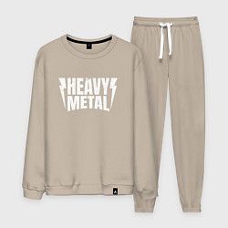 Костюм хлопковый мужской Heavy metal надпись с молниями, цвет: миндальный