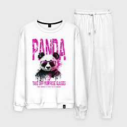 Костюм хлопковый мужской Панда и розовые очки, цвет: белый