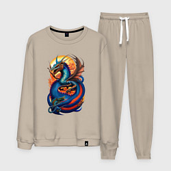 Костюм хлопковый мужской Japanese dragon - irezumi, цвет: миндальный