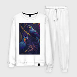 Костюм хлопковый мужской Разноцветные попугаи, цвет: белый