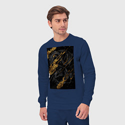 Костюм хлопковый мужской Дракон в золоте, цвет: тёмно-синий — фото 2