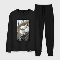 Костюм хлопковый мужской Санкт-Петербург котик, цвет: черный