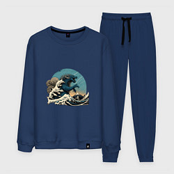 Костюм хлопковый мужской Годзилла в Большой волне у Канагавы, цвет: тёмно-синий