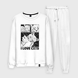 Костюм хлопковый мужской I love cats comic, цвет: белый