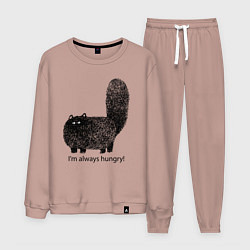 Костюм хлопковый мужской Кот, который всегда голодный - мем, цвет: пыльно-розовый