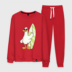 Костюм хлопковый мужской Гусь серфингист в очках, цвет: красный