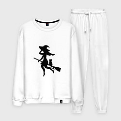Костюм хлопковый мужской Ведьмочка и кот на метле, цвет: белый