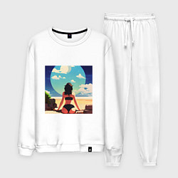 Костюм хлопковый мужской Девушка на пляже, цвет: белый