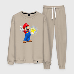 Костюм хлопковый мужской Марио держит звезду, цвет: миндальный