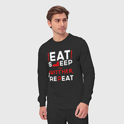 Костюм хлопковый мужской Надпись eat sleep The Witcher repeat, цвет: черный — фото 2