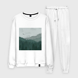 Костюм хлопковый мужской Туманные холмы и лес, цвет: белый
