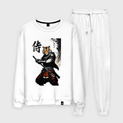 Костюм хлопковый мужской Тигр самурай - иероглиф, цвет: белый