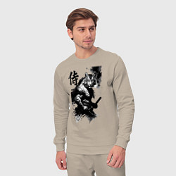 Костюм хлопковый мужской Tiger samurai - hieroglyph - art, цвет: миндальный — фото 2