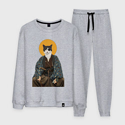 Костюм хлопковый мужской Samurai one - eyed cat, цвет: меланж