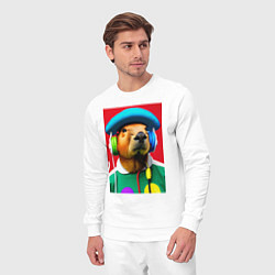 Костюм хлопковый мужской Капибара в наушниках и шляпе - нейросеть, цвет: белый — фото 2