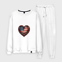 Костюм хлопковый мужской Сердце с цветами флаг США, цвет: белый