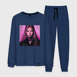 Костюм хлопковый мужской Blackpink Jennie аниме рисунок, цвет: тёмно-синий